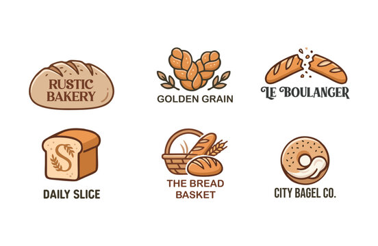 Modern Bakery Logo Collection with Bread, Bagel and Artisan Bakery Vector Branding Set