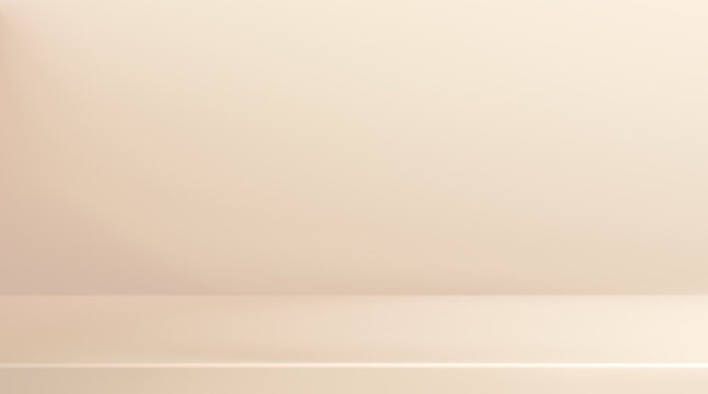Studio backgroubd in warm beige tones with gentle light gradation. Cream-colored abstract backdrop featuring soft texture, perfect for cosmetic and luxury product presentation. Vector Illustration