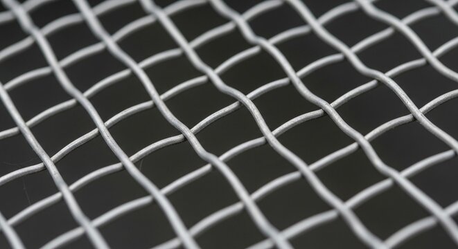 Close-up of woven steel mesh texture with interlocking wires forming a geometric pattern