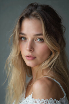 Stunning portrait of a young woman with long blonde hair and natural beauty