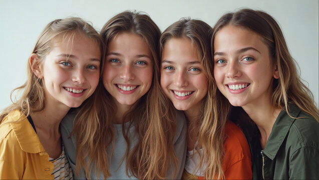 Happy young women smiling in a close-up group photo