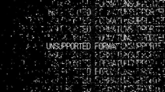 Data unavailable text in monochrome black glitch noise display. Suitable for digital technology backgrounds, website graphics, or abstract art.