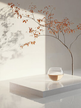 Minimalist elegance: glass vase and branch shadow art