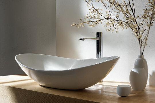 Minimalist Bathroom Sink with Elegant Decor and Lighting