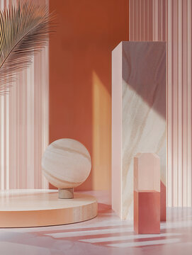Minimalist geometric sculpture with warm earthy tones