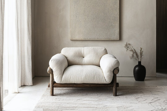 Cozy minimalist living room with comfortable armchair