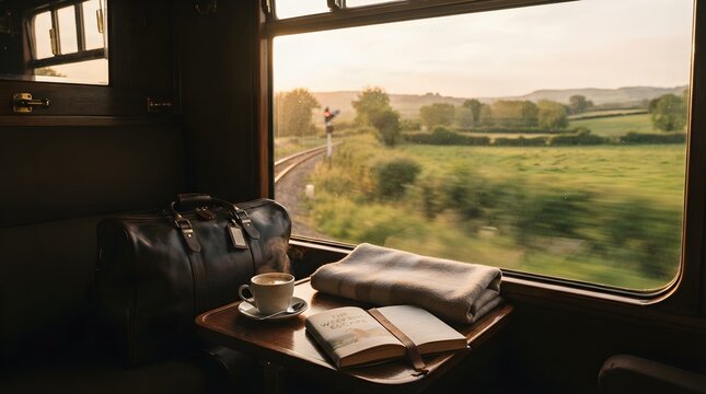 Train compartment with window view