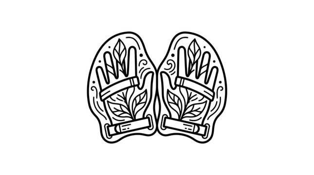 Professional Black and White Line Art of Two Hands Holding a Bundle of Sticks with Leaves with high quality professional line art symbols for modern creative design and digital branding projects