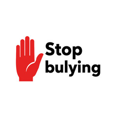Fototapeta premium Stop Bullying: Red Hand Symbol and Text on White Background