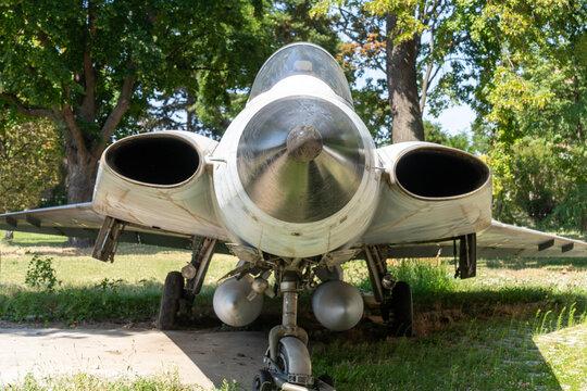 Old Swedish-made Draken military fighter plane outdoors