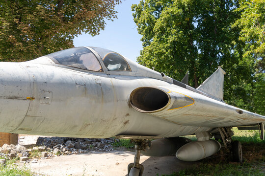 Old Swedish-made Draken military fighter plane outdoors
