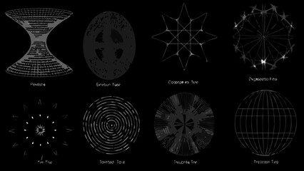 Wireframe 3d Geometric Shapes Collection Against A Black Background Featuring Varied Polyhedral Forms shape polyhedron polygon mesh grid © Sanjay