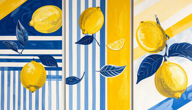 Bright Lemon Pattern with Blue and Yellow Stripes