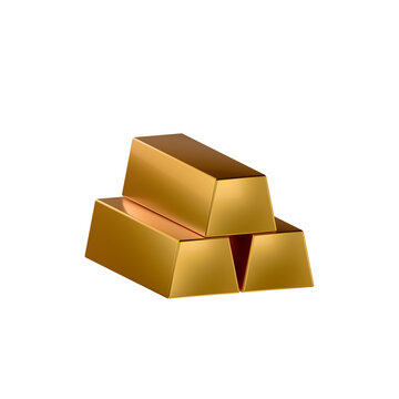 3D render icon of stacked gold bullion bars, representing precious metal investment, commodity asset, gold reserve, and financial wealth storage.
