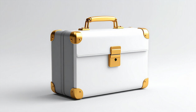 White Briefcase with Gold Accents on Light Background