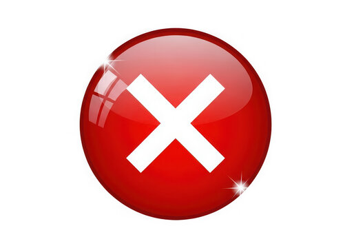 Glossy red circular cross mark isolated on transparent background