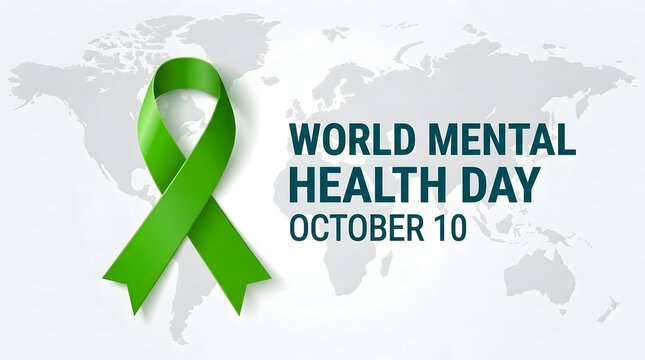 World mental health day awareness ribbon with global map background