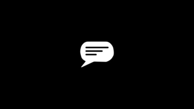 White speech bubble with horizontal lines inside on a solid black background for digital communication and messaging interface concepts