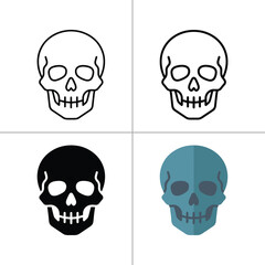Obraz premium Human skull icon set depicting anatomical anatomy symbols in various graphical styles.