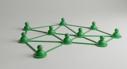 Obraz premium A 3D rendered graphic representing a connected network of people using green pawn figures.
