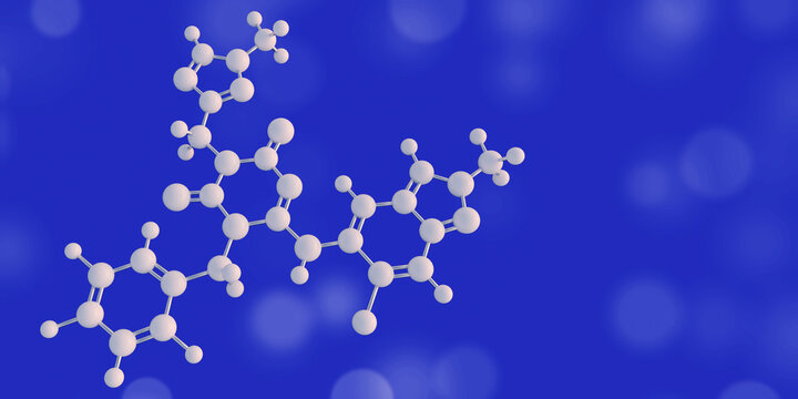 Ensitrelvir molecule chemical structure. Novel antiviral drug and 3C-like protease inhibitor for coronavirus treatment. Molecular model. 3D rende