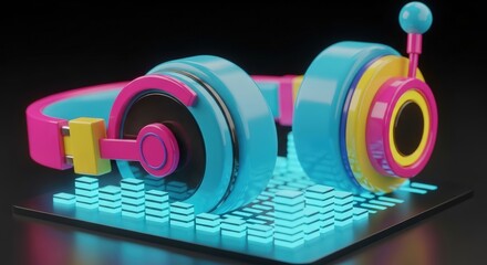 Obraz premium Colorful Lego Headphones on Base Plate.
