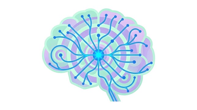 Abstract colorful brain with glowing neural network connections.