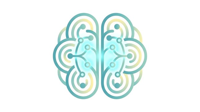 Stylized digital brain icon representing artificial intelligence, neural networks, and mental health.