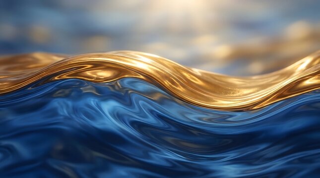 Abstract fluid wave background with metallic liquid gold and cobalt blue silk textures
