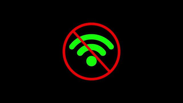 No internet connection icon animation isolated on black background. Network offline concept. Wi-fi signal problem symbol. Motion Graphic concept. animation