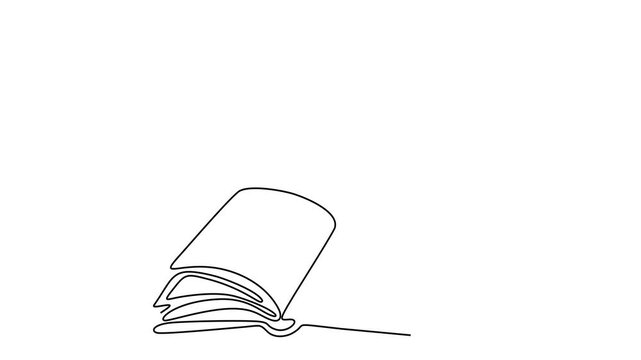 Animated self drawing of continuous line draw of Flying book one line drawing with butterfly.   Full length one line animation. 4K