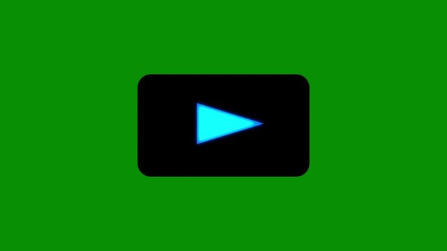 Animated blue neon play button drawing and filling on green screen