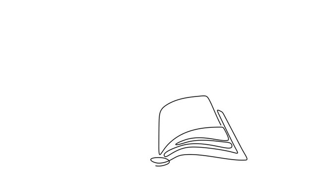 Animated self drawing of continuous line draw of Holy Bible. Open book with Cross.  Full length one line animation. 4K