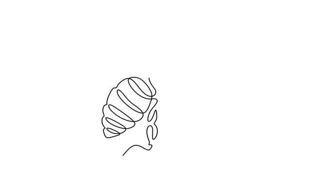 Animated self drawing of continuous line draw of elegant bee for company logo identity. Organic honey farm icon concept from wasp insect animal shape.  Full length one line animation. 4K