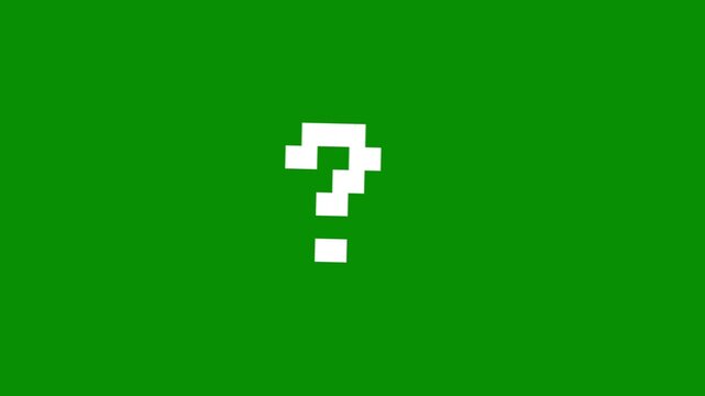 Pixel art question marks floating on green screen background