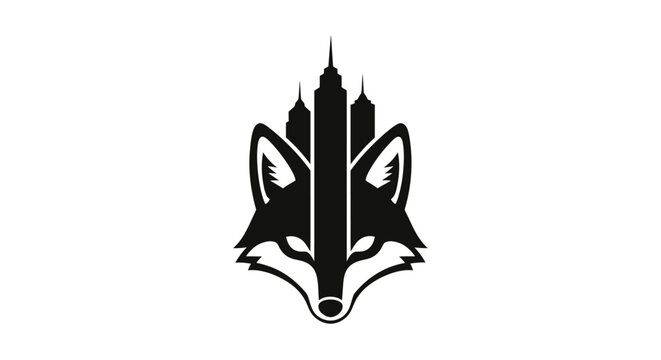 Fox head silhouette merged with city skyscrapers symbolizes urban intelligence and cunning business leadership.