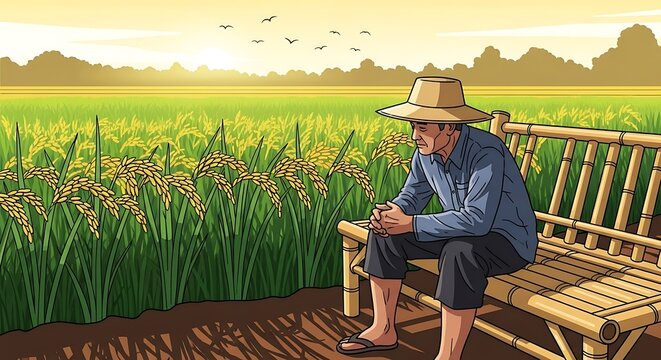 Rice farmer resting.