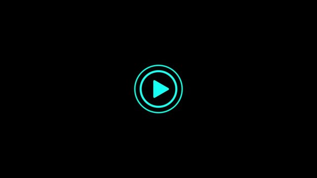 Minimalist blue video play button icon on a black background