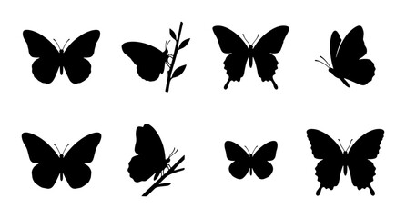 Black Butterfly Silhouettes, Insect Vector Icons, Delicate Winged Creatures, Nature Elements © Latif