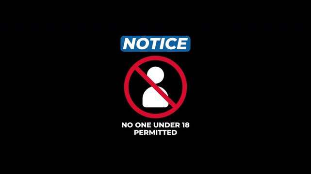 18+ Not allowed sign for entry restrictions prohibiting minors under eighteen years old. Suitable for legal age limit concept illustrations or designs.