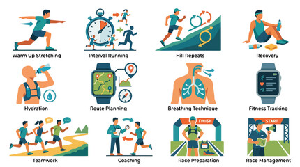 Fototapeta premium Set of Running and Marathon Training Icons and Infographic Elements.