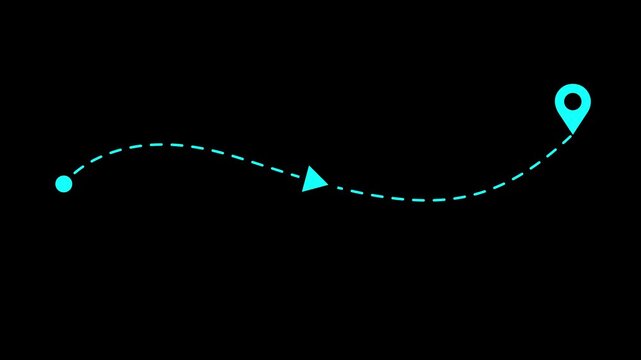 Dotted Route Navigation Animation Location Pin, Travel Path, GPS Direction & Journey Map Motion Graphic on Black Background. animation