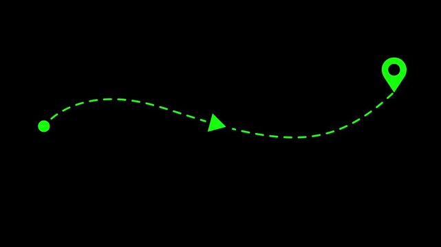 Dotted Route Navigation Animation Location Pin, Travel Path, GPS Direction & Journey Map Motion Graphic on Black Background. animation