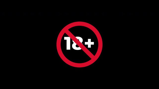 18+ Not allowed sign with eighteen plus symbol for age restrictions on black background. Suitable for agerestricted content and product packaging.