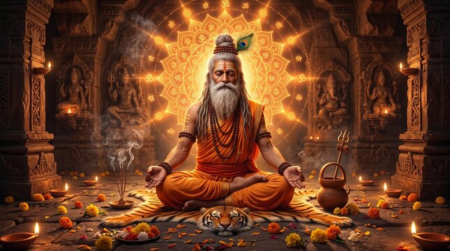 happy guru Purnima Indian Festival honoring of spiritual teacher vector poster
