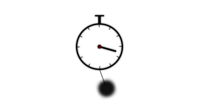 Minimalist black stopwatch with a swinging pendulum motion effect on a plain white background for clean digital projects