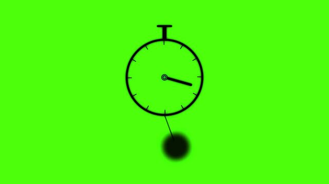 Black stopwatch with a swinging pendulum motion effect isolated on a bright green background for editing and compositing