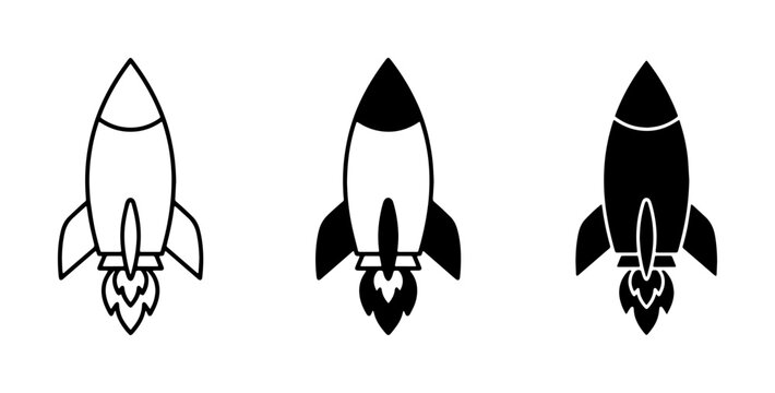 Rocket Ship Icons, Spacecraft Launch Symbols, Vector Illustrations for Exploration and Technology