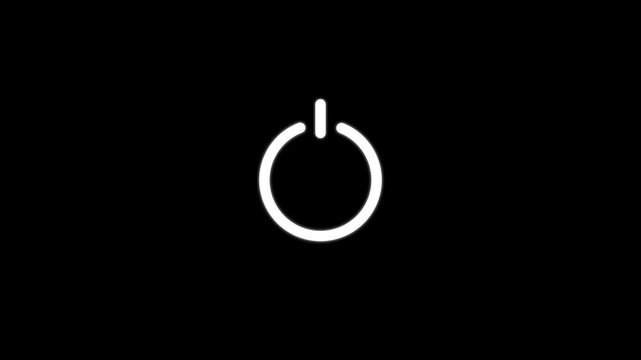 Power button animation glows with white electrical outlines. Modern power button animation toggles technology status. Clean power button animation defines system interface clips.