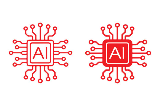Artificial intelligence AI processor chip black line icon set. AI Processor circuit symbol logo. Mini AI CPU icon collection. powered ai chip silhouette icon vector set. AI chip icon 
